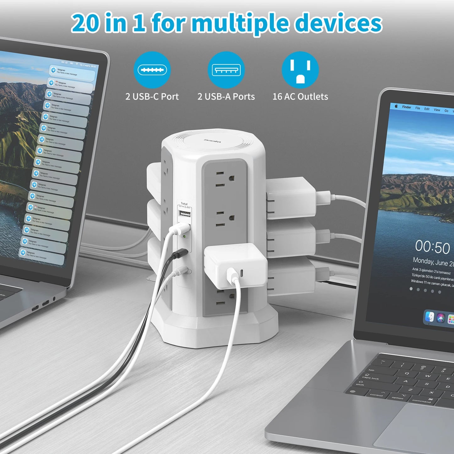 PASSUS 4-Layer Extension Tower Plug-In Board With PD Fast Charging