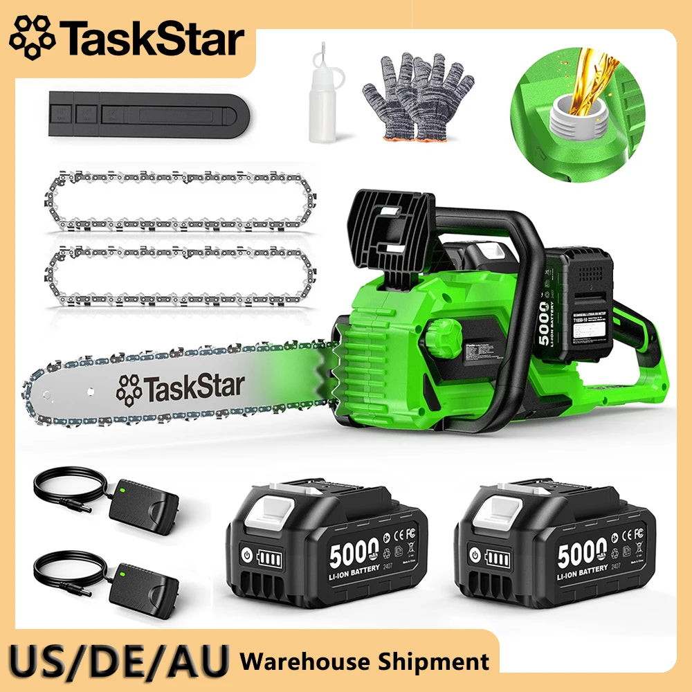 TaskStar 40V Cordless Chainsaw With Auto Oiling 2 5.0Ah Batteries