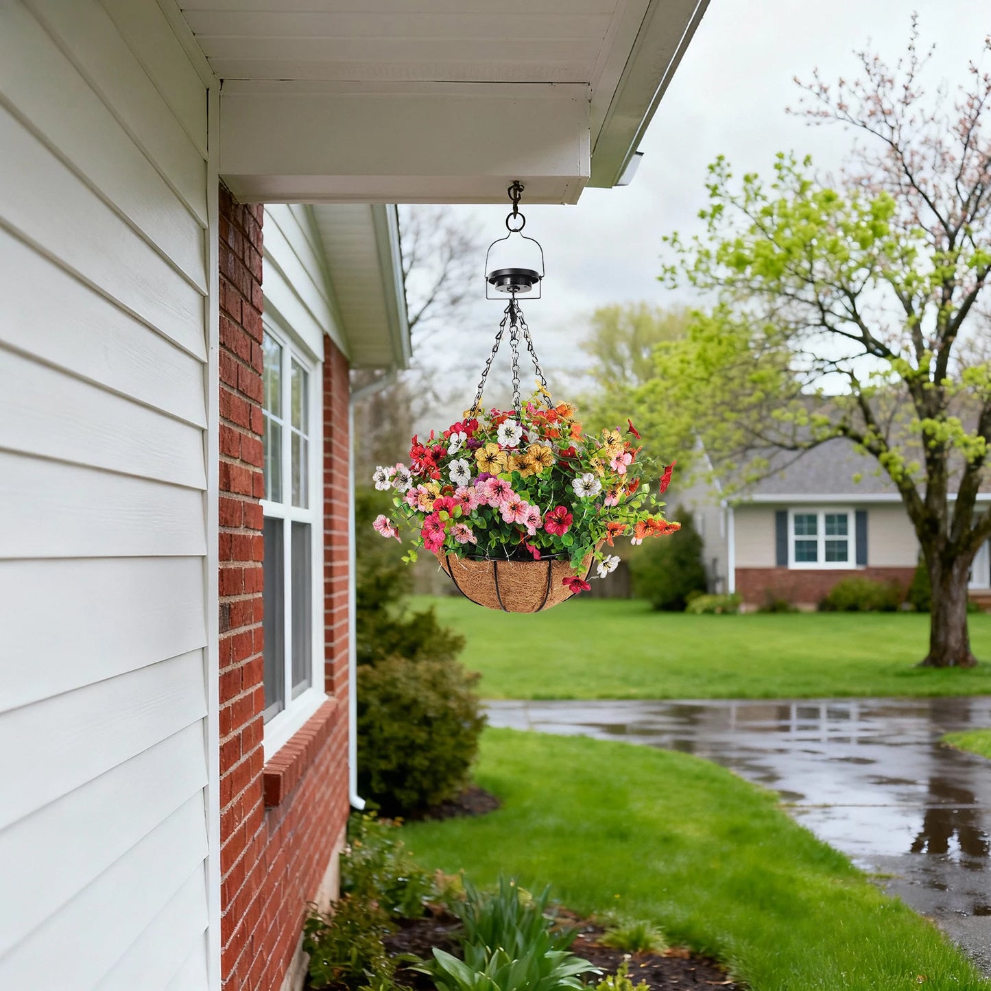 Solar Powered Hanging Flower Basket Lights With Copper Wire RGB