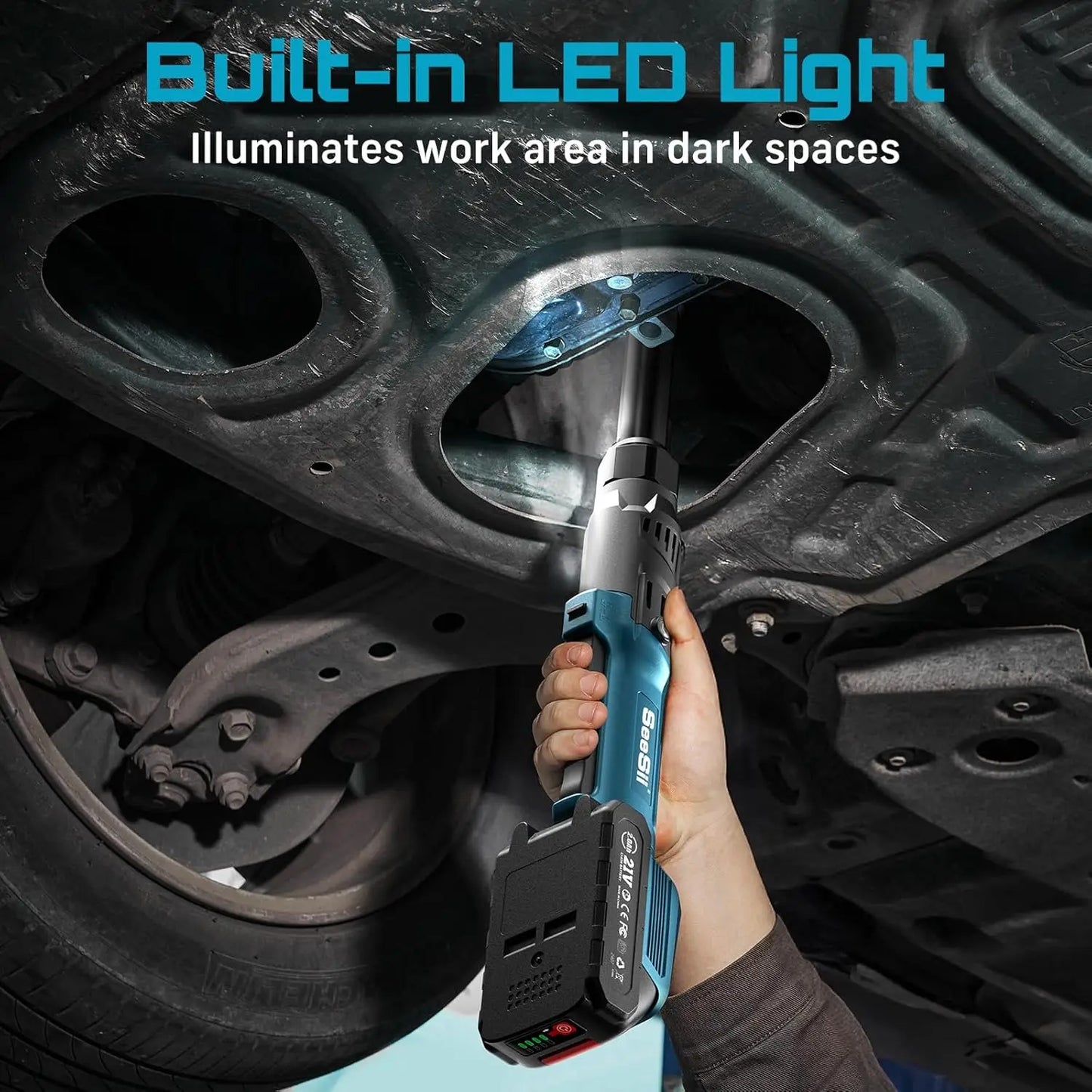 Seesii 21V Cordless Electric Wrench 80Nm Torque Rechargeable