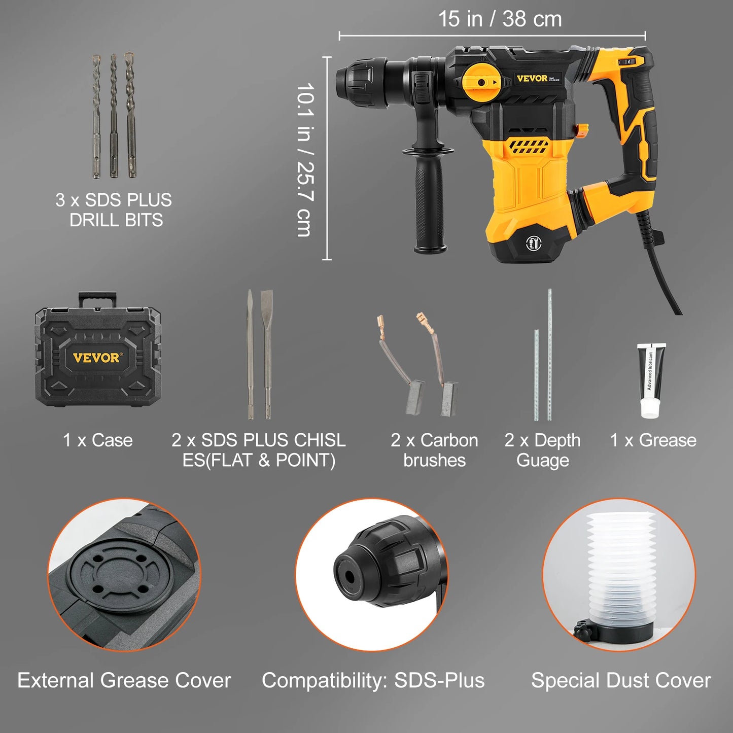 SucceBuy 1500W Rotary Hammer Drill 4 Modes Corded Demolition Jackhammer