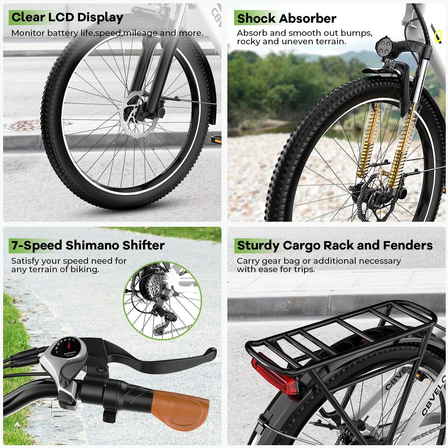 CYBERVELO Urban Commute E Bike EK2 Detachable Battery 48V 1000W Peak Motor