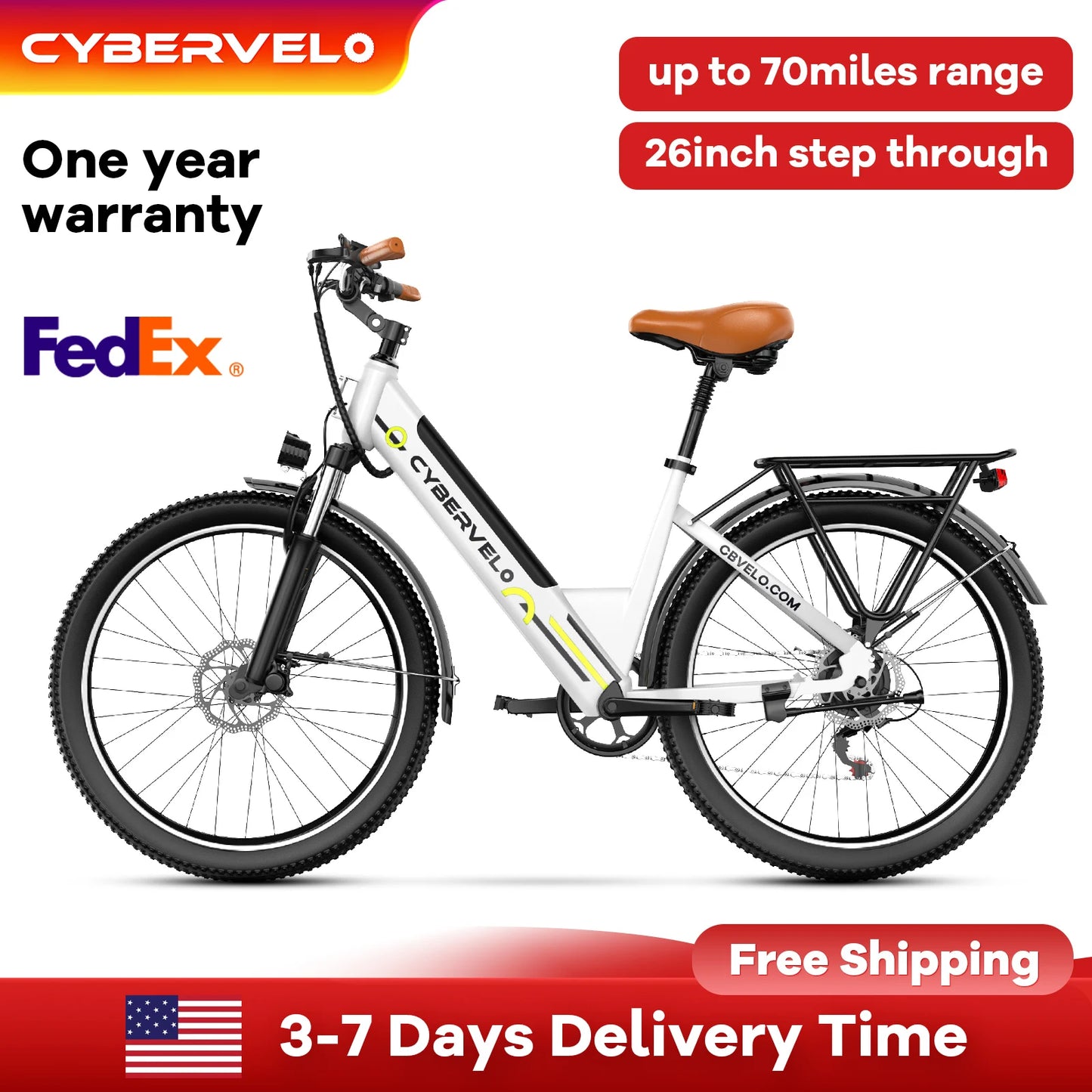 CYBERVELO Urban Commute E Bike EK2 Detachable Battery 48V 1000W Peak Motor