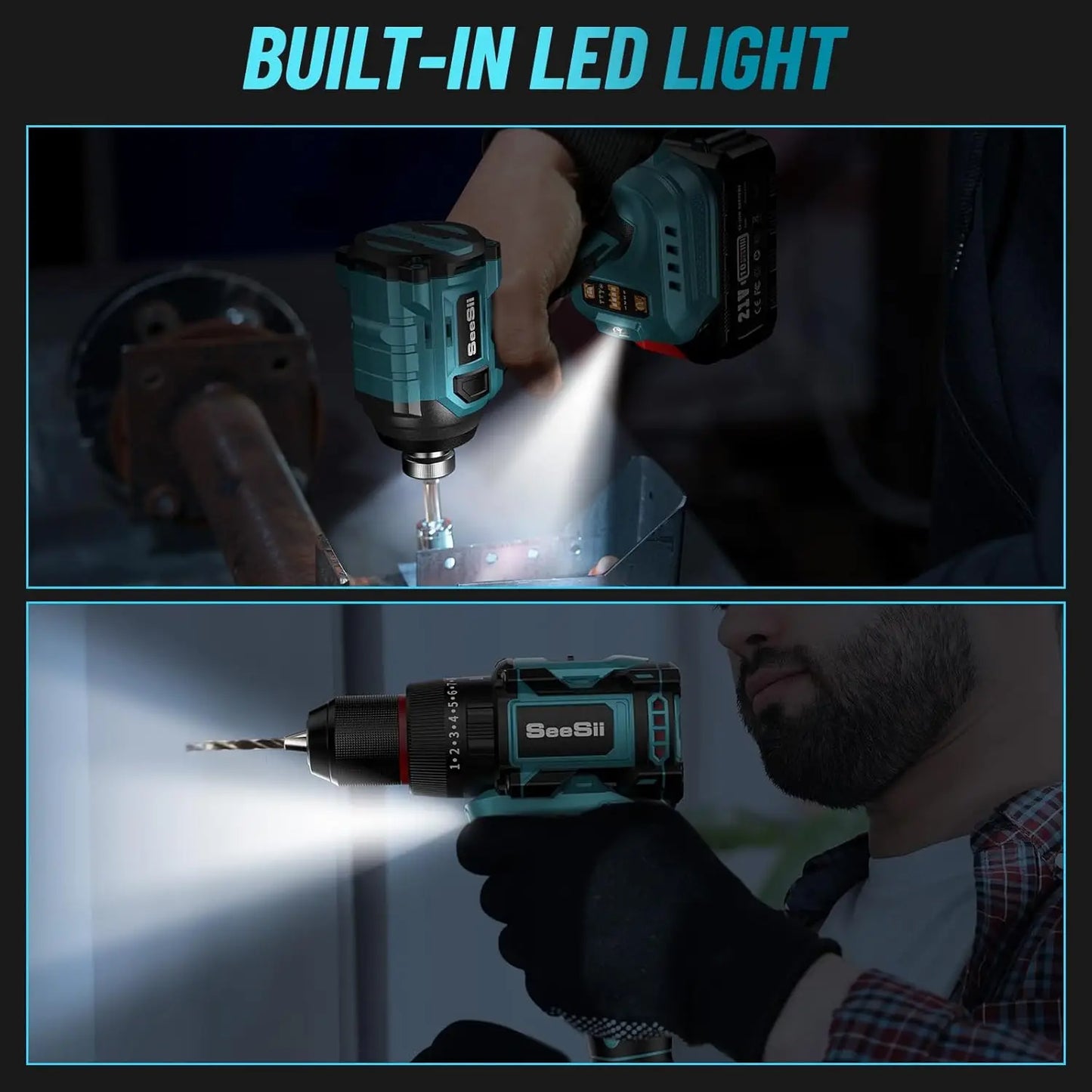 Seesii 21V Max Cordless Drill And Impact Driver Kit