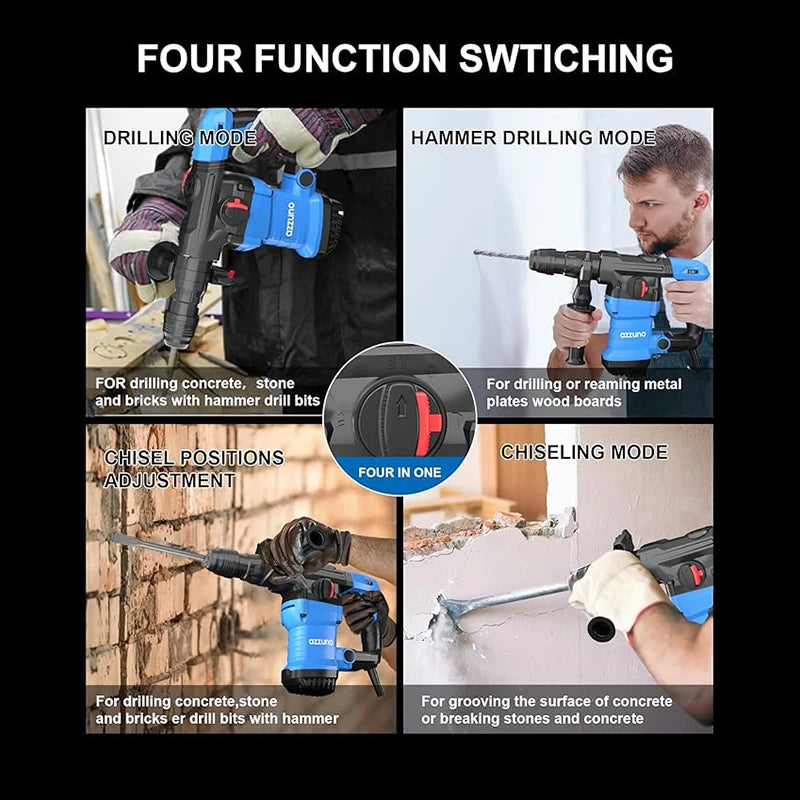 1500W Corded Rotary Hammer Drill SDS Plus Demolition Jackhammer