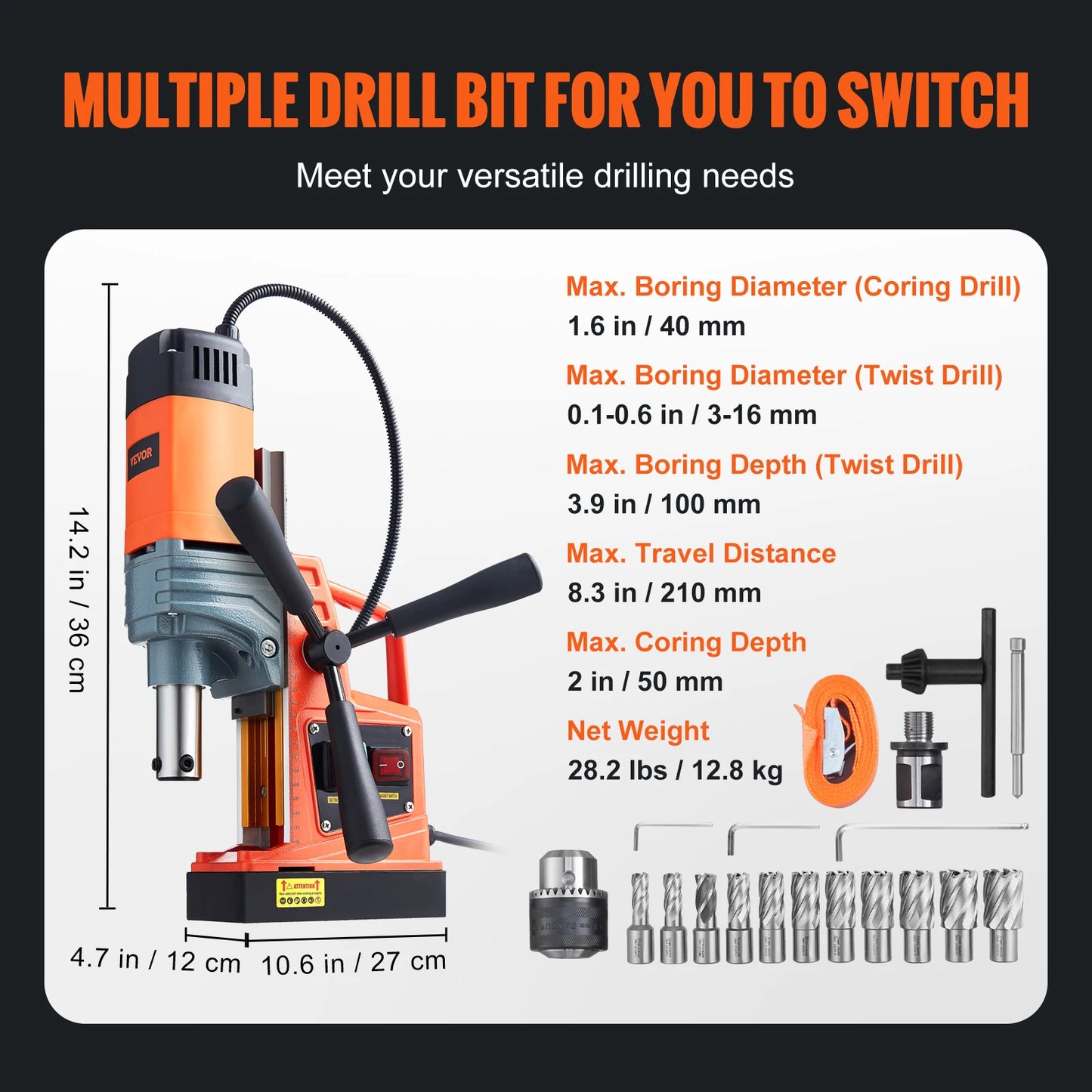 SucceBuy Magnetic Drill Press 1300W 1400W Electric Drill