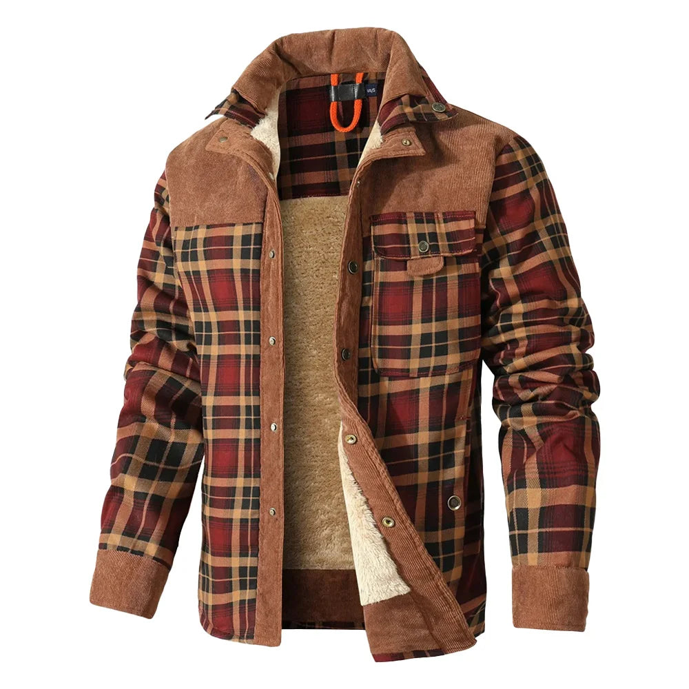 NONECN Men's Winter Windproof Bomber Jacket Plaid Sherpa Lined