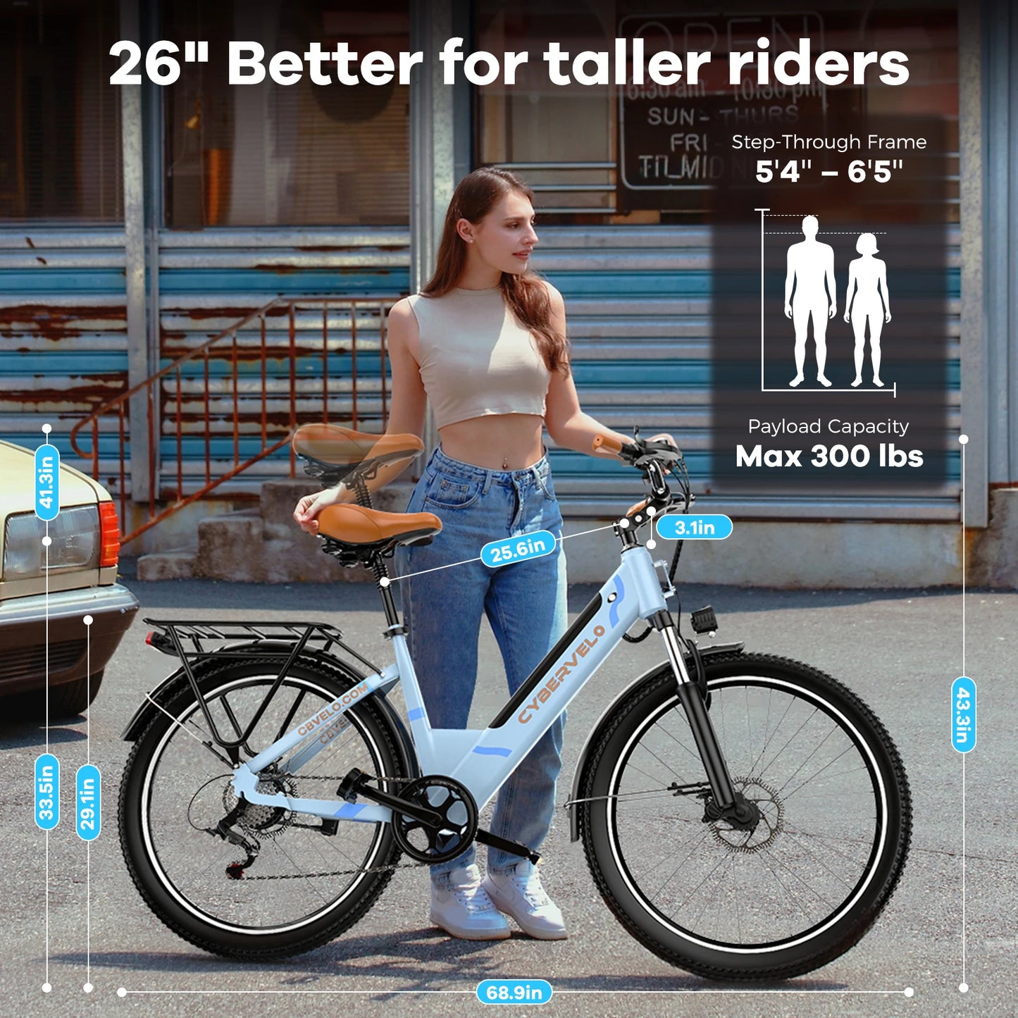 CYBERVELO Urban Commute E Bike EK2 Detachable Battery 48V 1000W Peak Motor