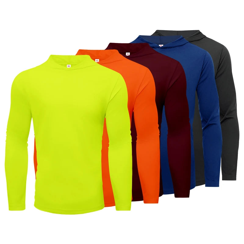 Men's Hooded Long Sleeve Sports T Shirt Pack Breathable Running