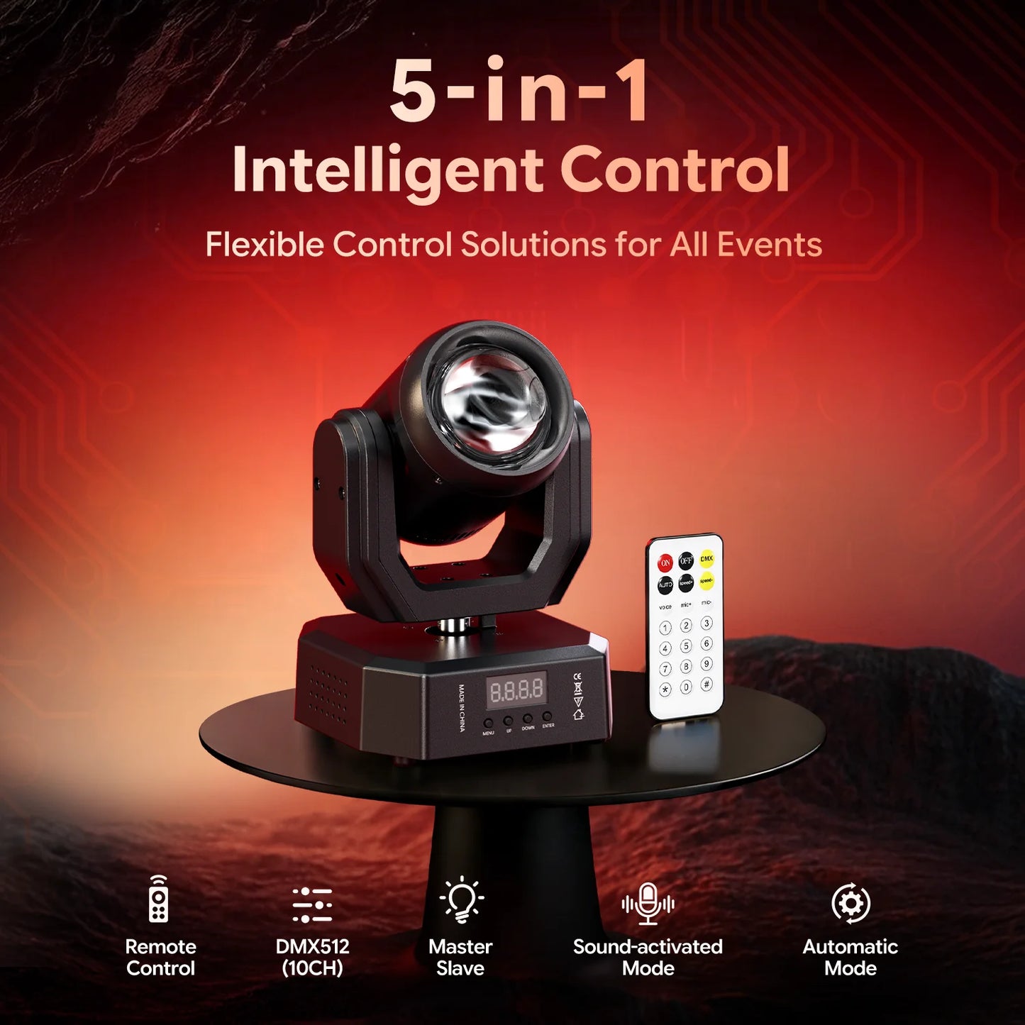 Rudderstar 30W RGBW LED Moving Head Light With Remote Control