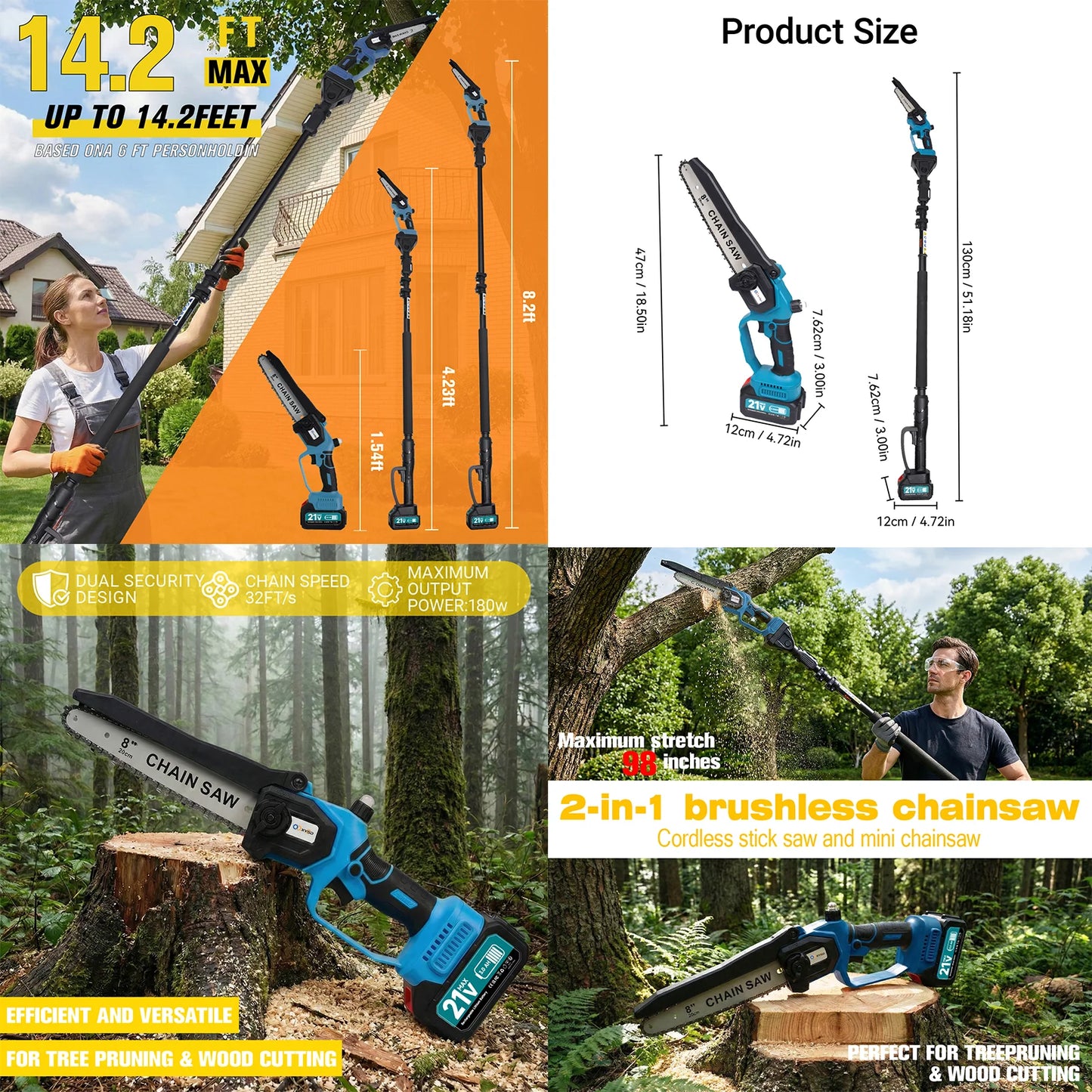 2 In 1 Cordless Pole Saw And Mini Chainsaw For Branch Cutting