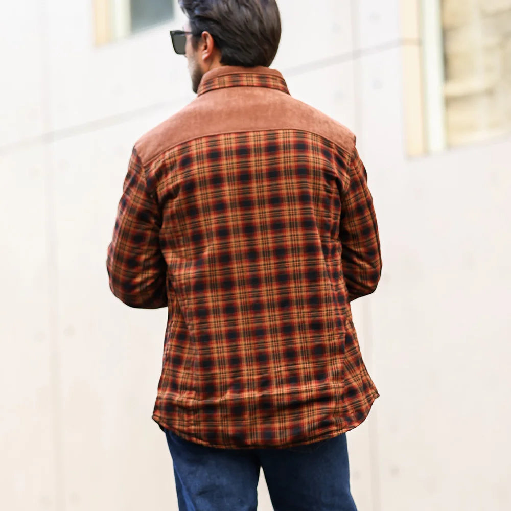 NONECN Men's Winter Windproof Bomber Jacket Plaid Sherpa Lined