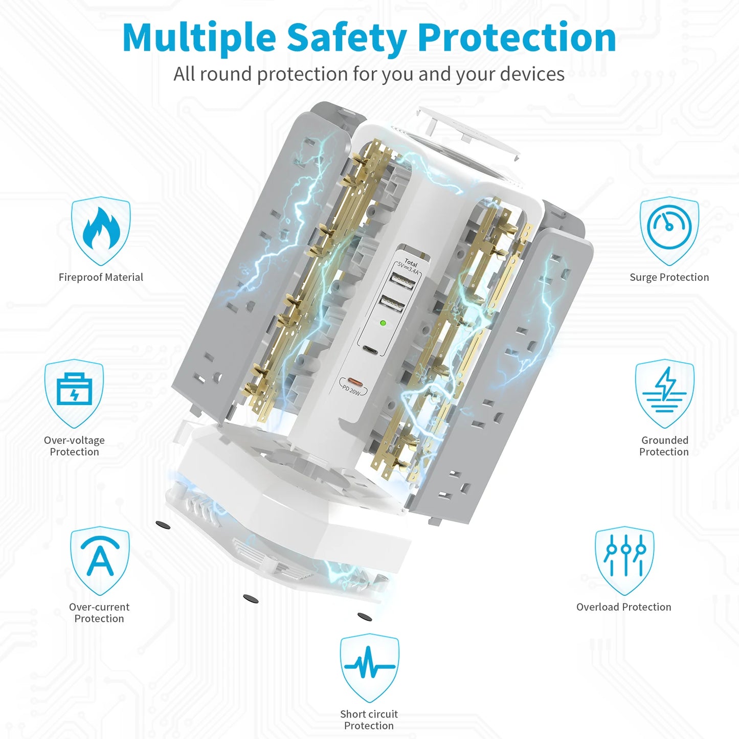 PASSUS 4-Layer Extension Tower Plug-In Board With PD Fast Charging