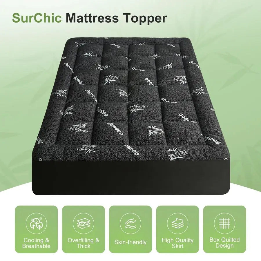 Viscose Bamboo Mattress Topper Pillow Top Pad for Cooling Comfort