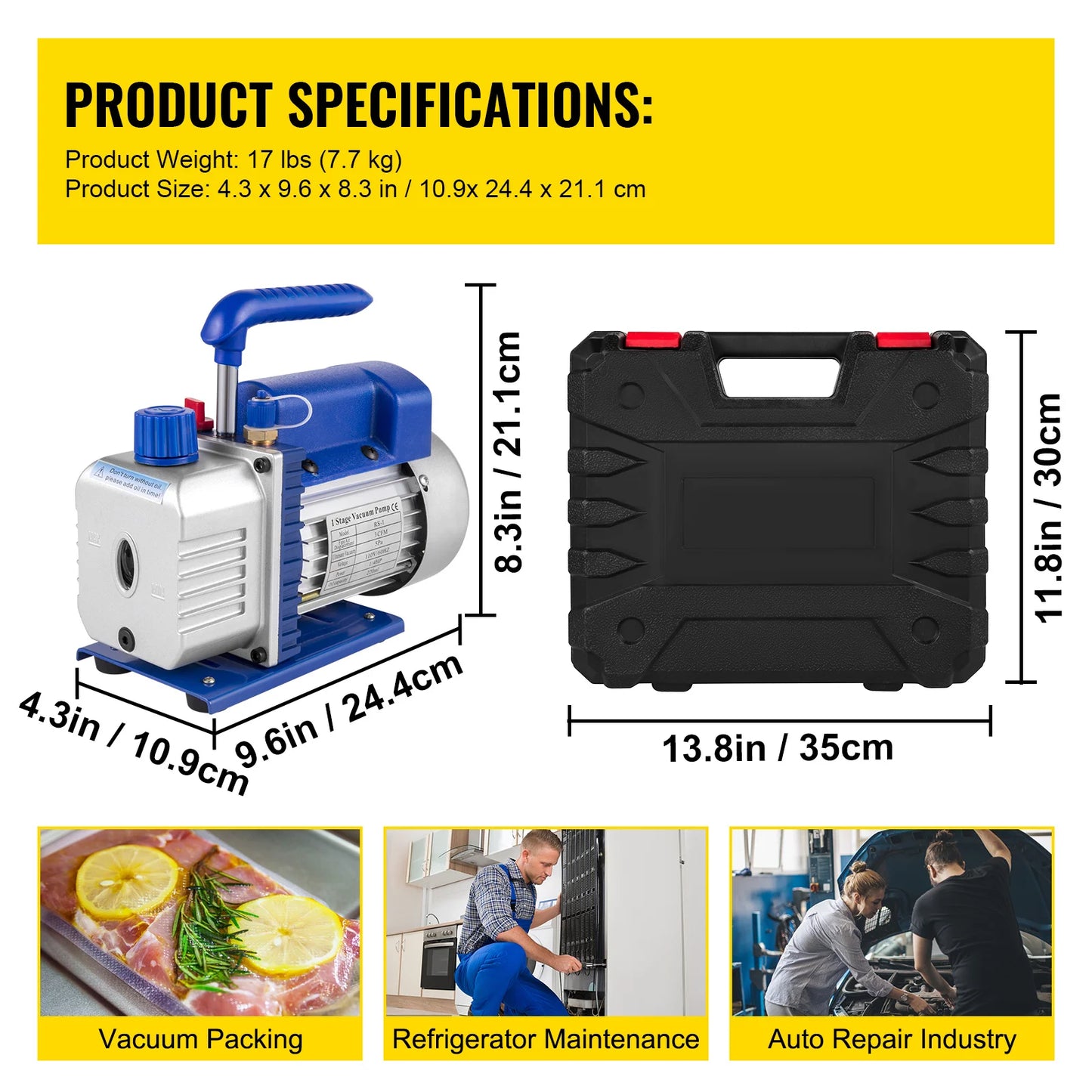 SucceBuy 3CFM 1/4HP Single Stage Vacuum Pump For HVAC R134a