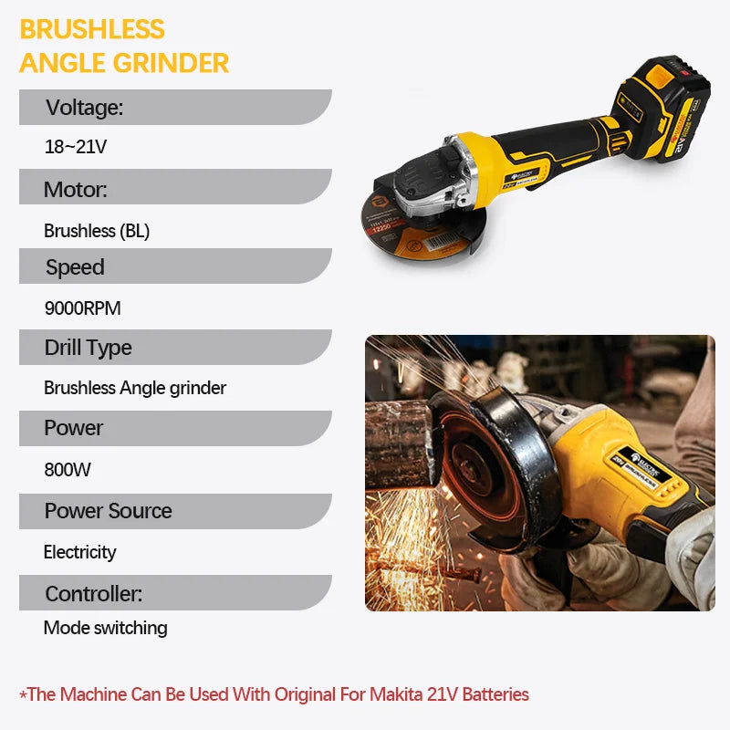 Electric Goddess Brushless Cordless Angle Grinder 21V Battery Included