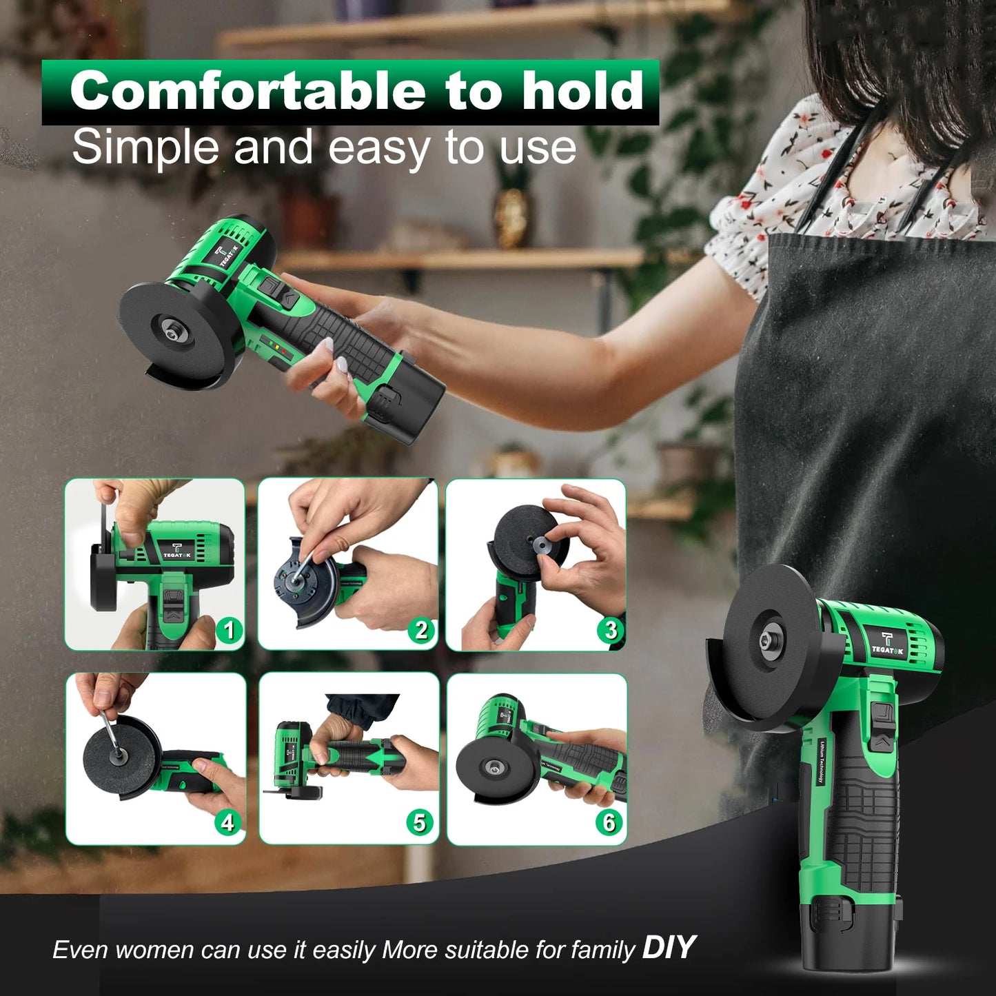 TEGATOK 19500RPM Cordless Angle Grinder Polishing Tool