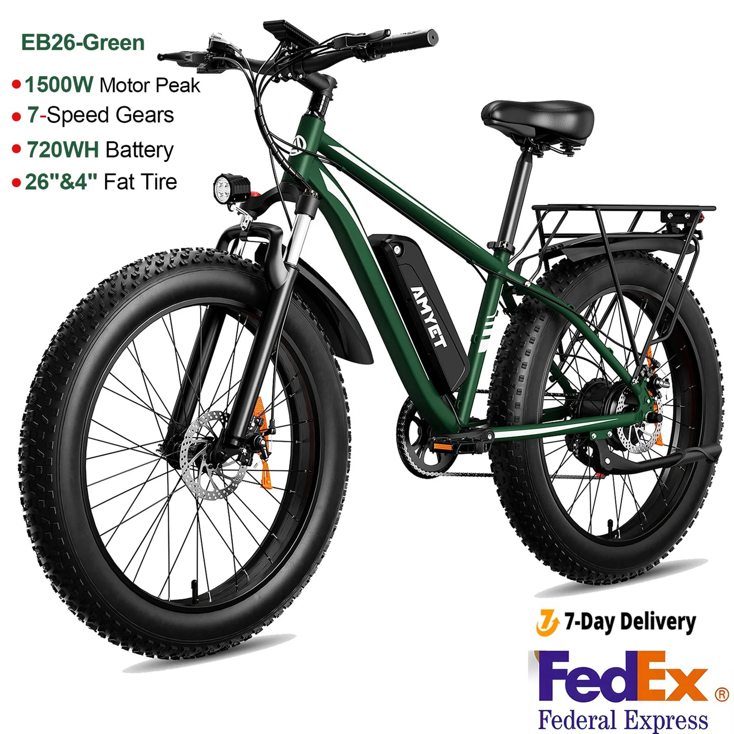 AMYET EB26 Electric Fat Tire Mountain Ebike 1500W 720Wh