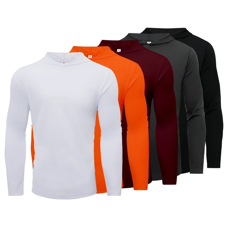 Men's Hooded Long Sleeve Sports T Shirt Pack Breathable Running