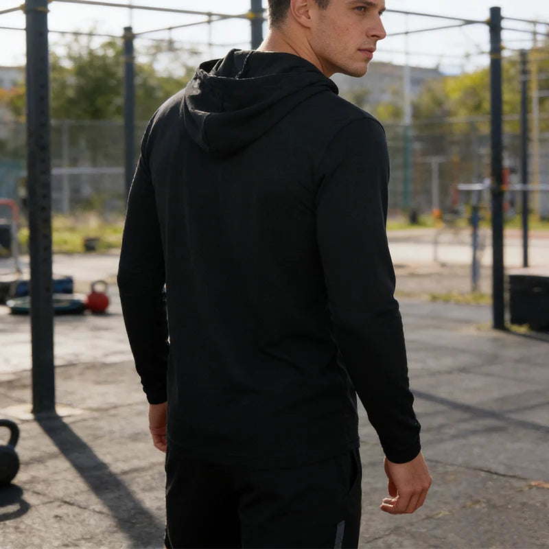 Men's Hooded Long Sleeve Sports T Shirt Pack Breathable Running
