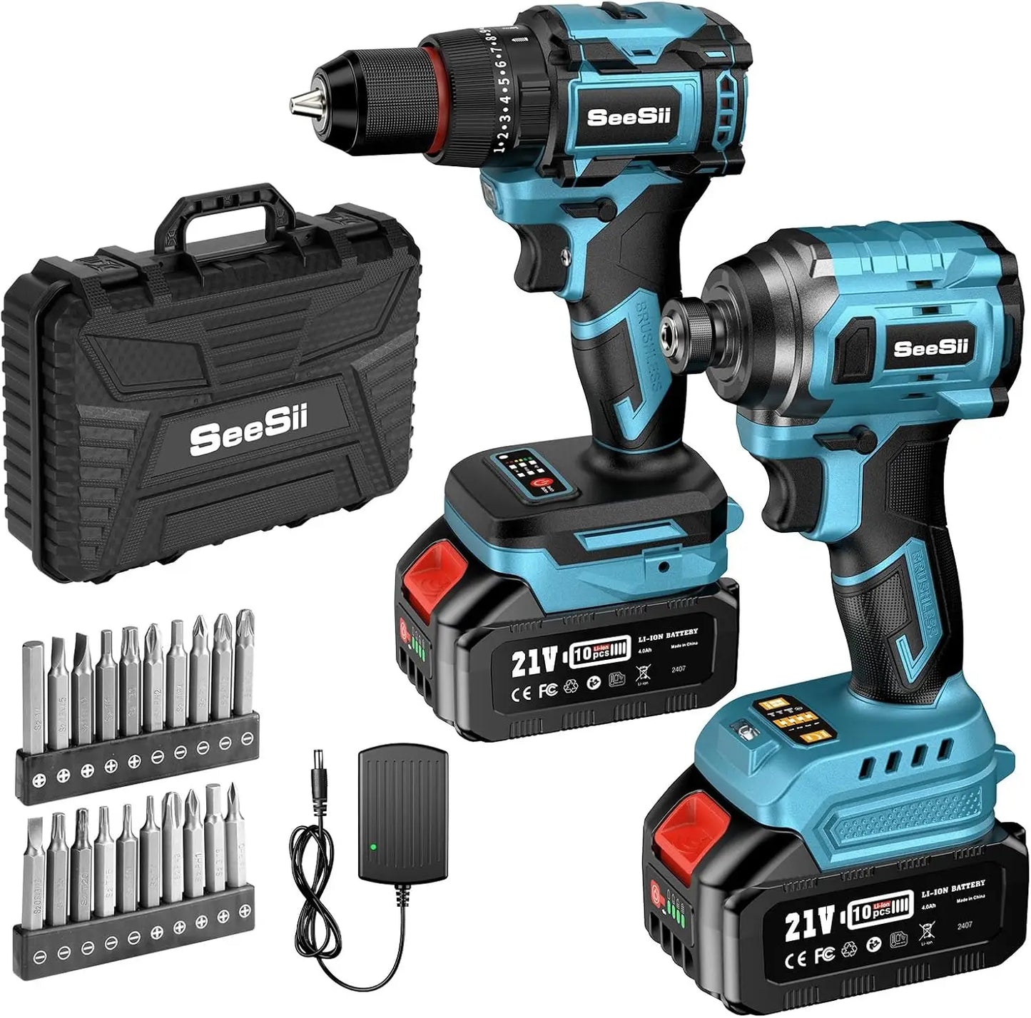 Seesii 21V Max Cordless Drill And Impact Driver Kit