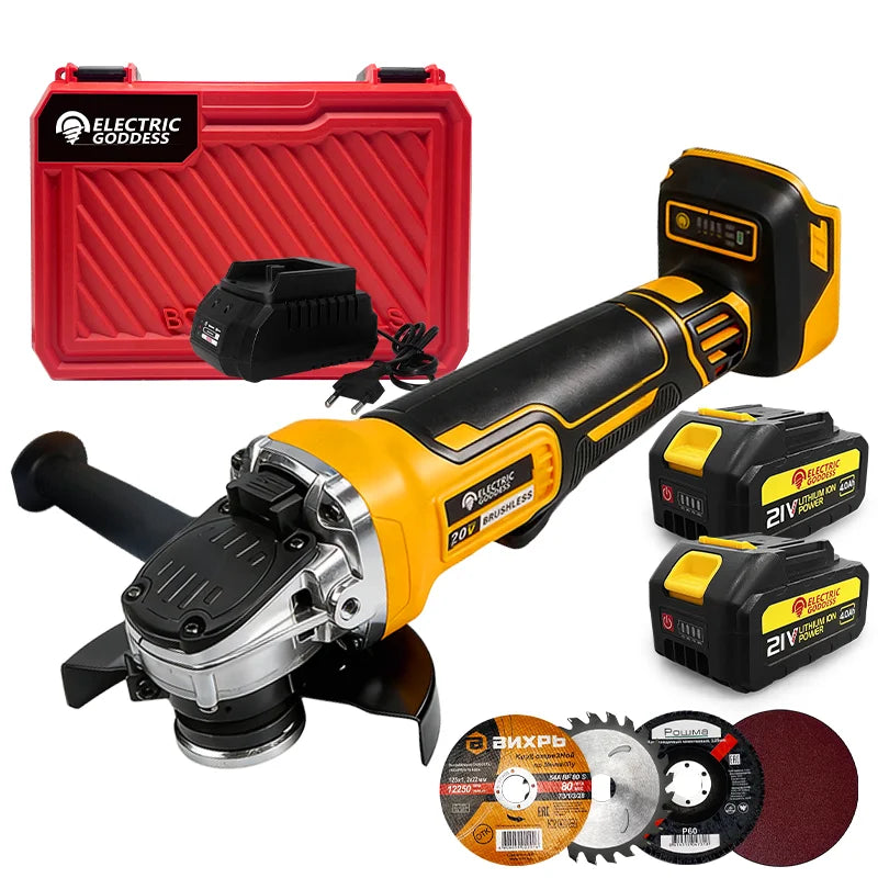 Electric Goddess Brushless Cordless Angle Grinder 21V Battery Included