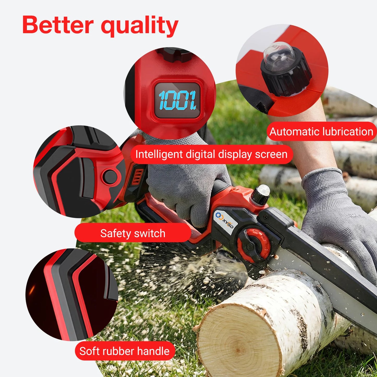 XYSD Mini Cordless Chainsaw With 2x3Ah Batteries For Wood Cutting
